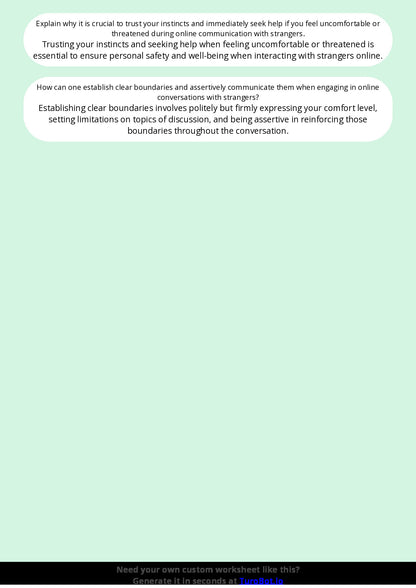 Free Worksheet - Year 9 Technology Safe Online Communication with Strangers Short Answer Response