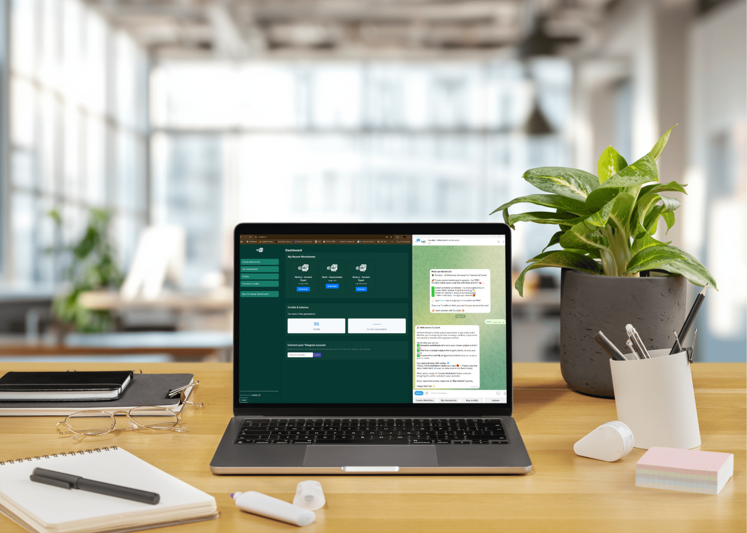 TuroBot worksheet generator interface on laptop
