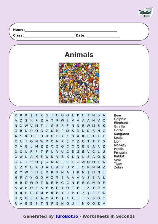 Vocabulary - Year 3 - Find a Word - Animals – Free Find a Word Worksheet