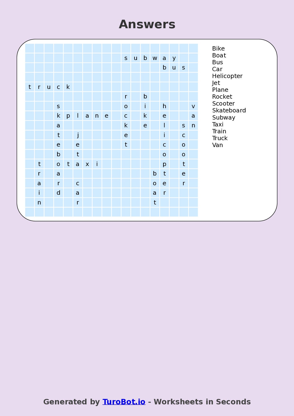 Vocabulary - Year 3 - Find a Word - Transportation – Free Find a Word Worksheet
