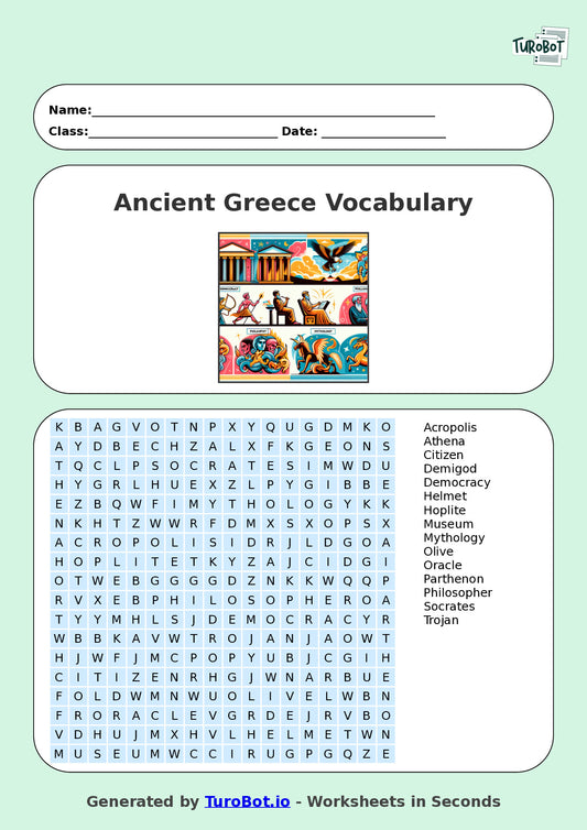 Vocabulary - Year 6 - Find a Word - Ancient Greece – Free Find a Word Worksheet