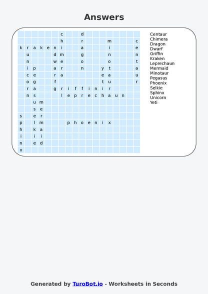Vocabulary - Year 6 - Find a Word - Mythical Creatures – Free Find a Word Worksheet