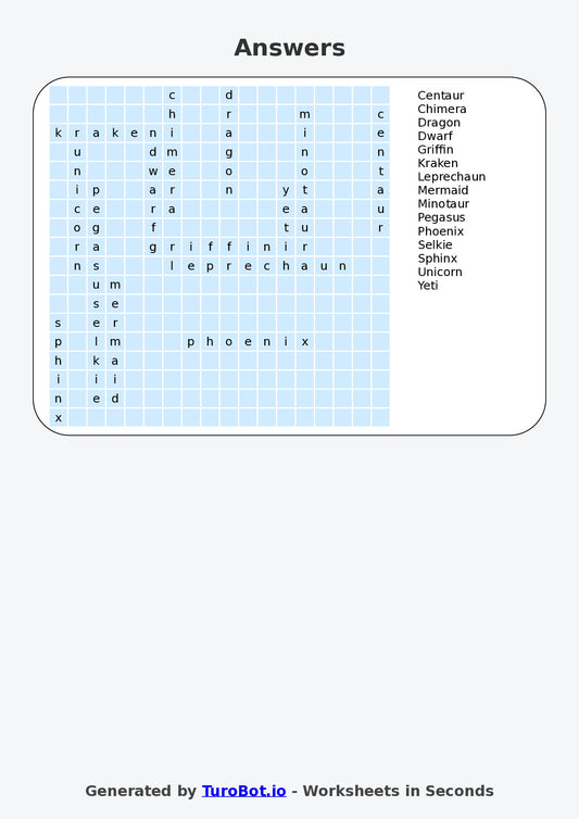 Vocabulary - Year 6 - Find a Word - Mythical Creatures – Free Find a Word Worksheet